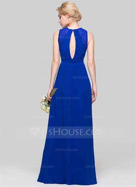 A Line Princess V Neck Floor Length Chiffon Bridesmaid Dress With Ruffle Lace 007090207 Jj S