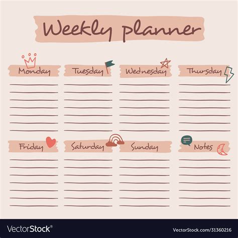 Cute Weekly Planner Background With Chat Bubble Vector Image
