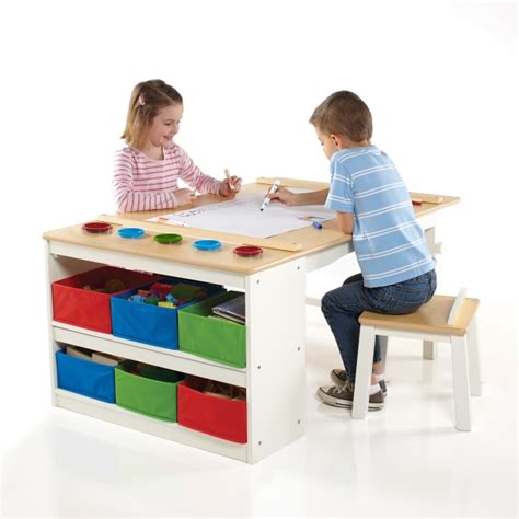 Kids Craft Station Art Center With Storage Bins And Chairs