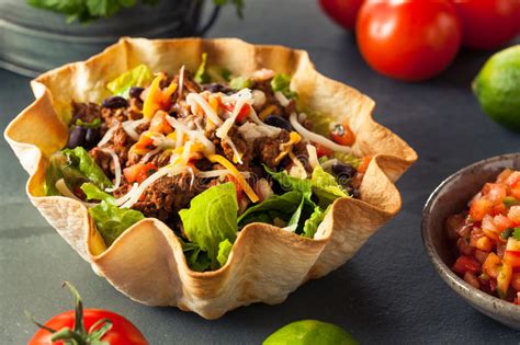 Taco Salad In A Tortilla Bowl Stock Photo Image Of Ingredients Diet