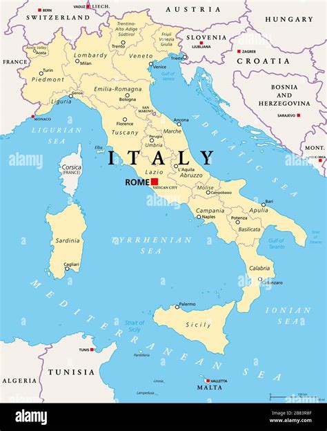 Italy Political Map Administrative Divisions Italian Republic With