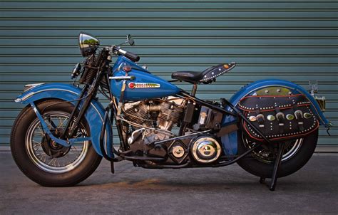 Wallpaper Blue Harley Davidson 1948 Motorcycle Panhead Old Bike