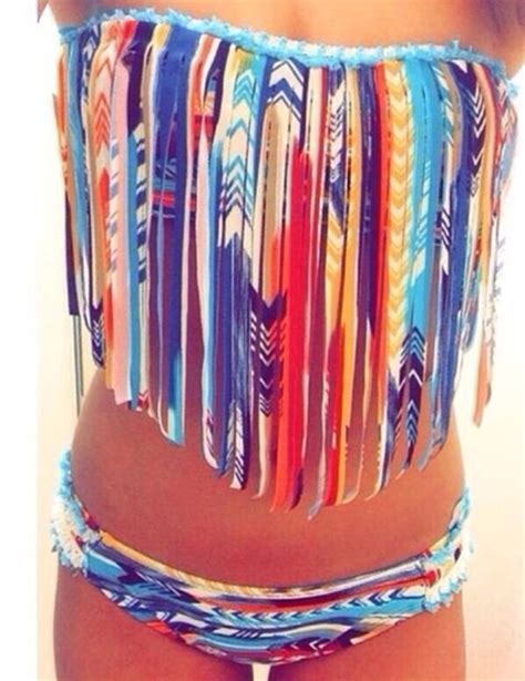 Swimwear Aztec Coat Tribal Pattern Fringe Bikini Tribal Pattern Tribal Swimwear Fringe