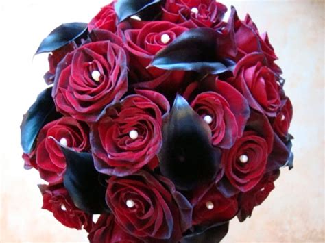Red And Black Wedding Bouquet Red Rose Bouquet Wedding Bridal