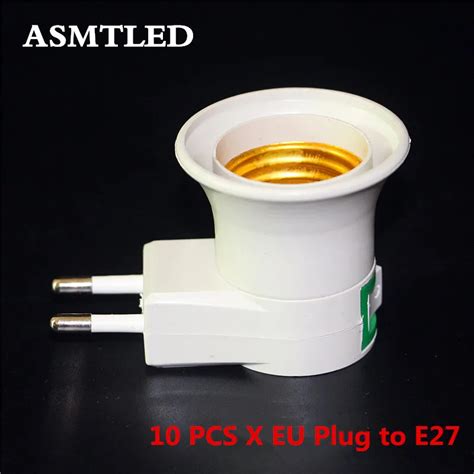 Asmtled 10pcslot Lamp Base E27 Led Light Male Socket To Eu Type Plug