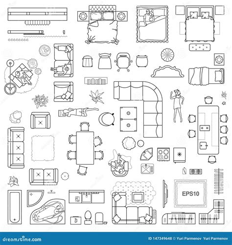 Floor Plan Icons Set For Design Interior And Architectural Project View