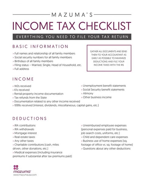 Income Tax Checklist What Your Accountant Needs To File Your Income