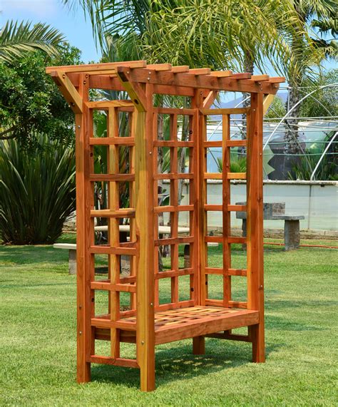 57.25 inches wide x 20.5 inches deep x 78.5 inches tall; Garden Arbor Bench | Forever Redwood