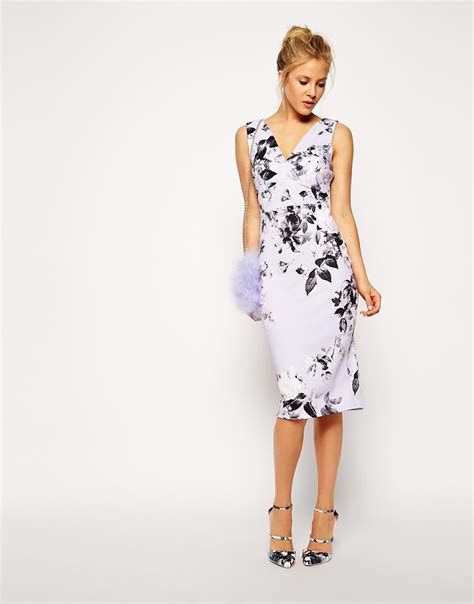 Lyst Asos Lilac Floral Pencil Dress In Purple