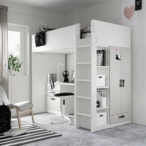 Ikea letto soppalco legno in vendita in arredamento e casalinghi: SMÅSTAD Letto a soppalco - bianco grigio/con scrivania con ...