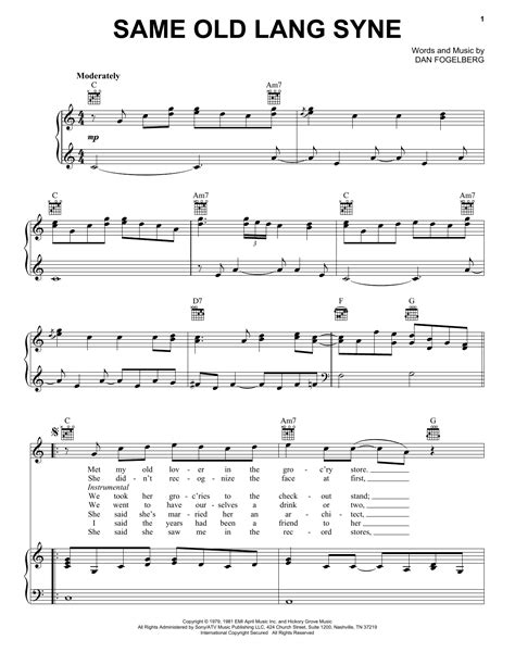 Same Old Lang Syne Sheet Music By Dan Fogelberg Piano Vocal And Guitar