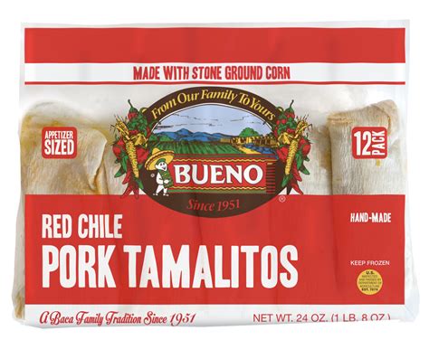 Bueno Foods Red Chile Pork Tamalitos 24 Oz 12 Count Frozen