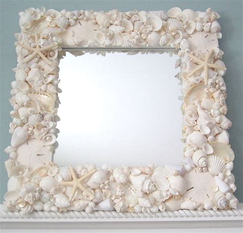 Beach Decor Seashell Mirror Coastal Nautical Decor Shell Mirror White