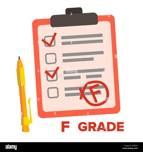 F Grade Vector Fail Exam Mark Isolated Flat Cartoon Illustration Stock