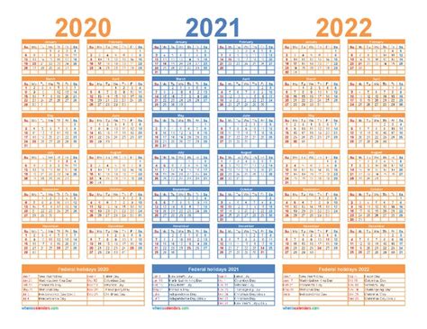 3 Year Calendar 2020 To 2022 Printable Free Printable 2020 Monthly