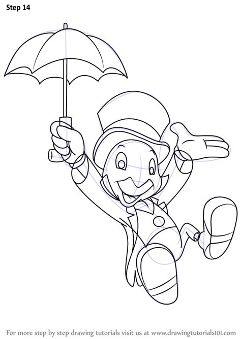 Learn How To Draw Jiminy Cricket From Pinocchio Pinocchio Step By