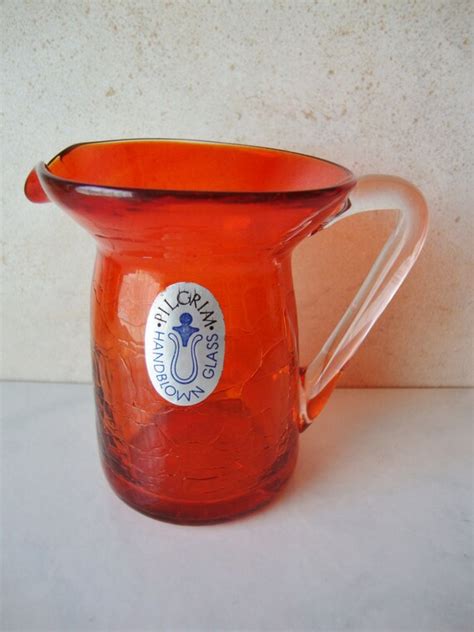 Vintage Orange Crackle Glass Pitcher Creamer Pilgrim Glass