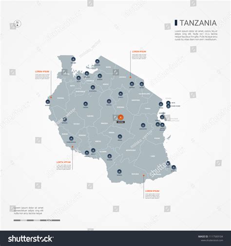 Tanzania Map Borders Cities Capital Dodoma เวกเตอร์สต็อก ปลอดค่า