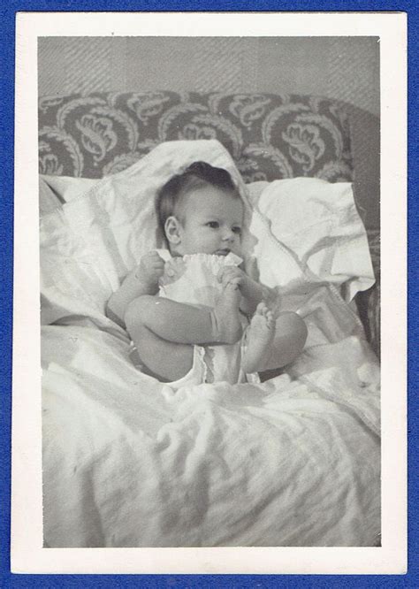 Y140 Adorable Baby Laying In Bed Old Vintage Photosnapshot Vintage