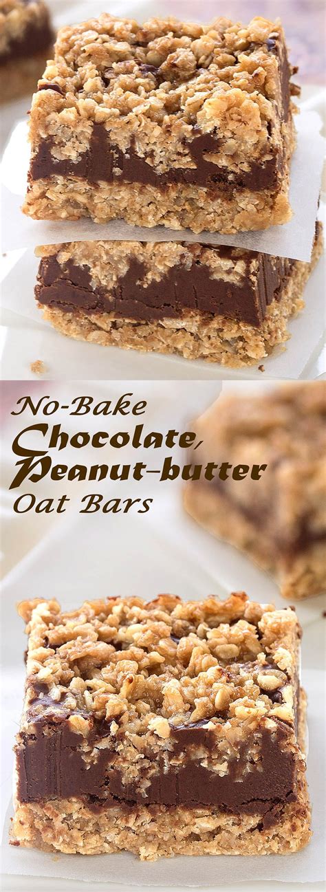 Apr 11, 2020 · 3 ingredient no bake oatmeal cookies (no oil, no butter!) you only need three ingredients and five minutes to whip up these healthy 3 ingredient no bake oatmeal cookies! No-Bake Chocolate, Peanut-butter Oat Bars | Recipe ...