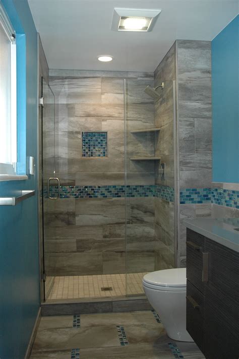 The Blue Accent Tile Makes This Small Bathroom Pop With Style