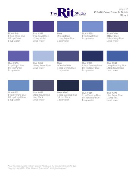 Colorit Color Formula Guide The Rit Studio Rit Dye Colors Chart