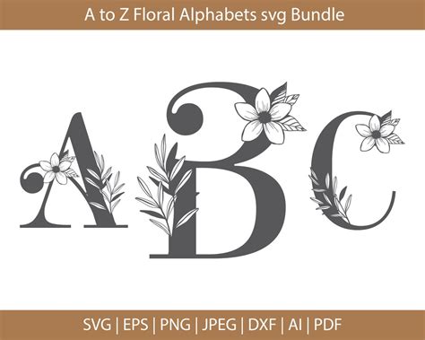 Floral Alphabet Svg Bundle Floral Letters Svg Bundle Monogram Letters
