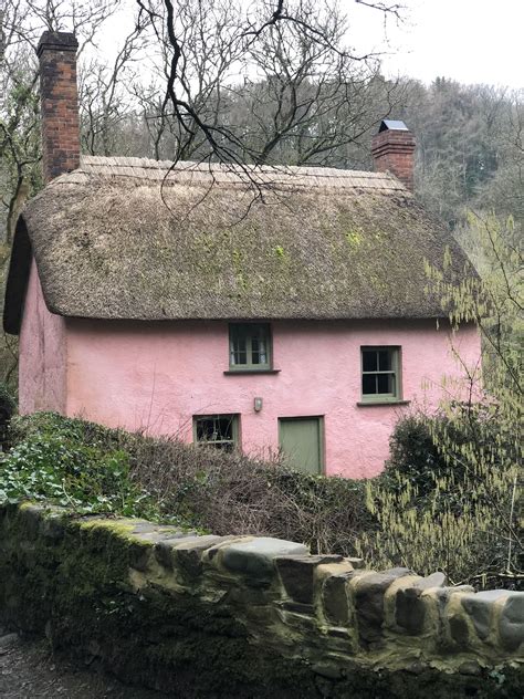 Powder Pink Devonshire Thatched Cottage Cottage Exterior Devon