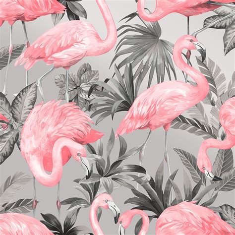 Flamingo Wallpaper In Pink And Soft Grey I Love Wallpaper