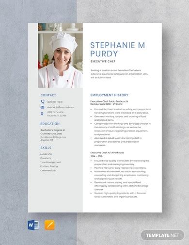 Example Of Resume To Apply Job For Chef Chef Resume Template 14 Free