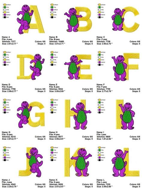 Barney Alphabets Cartoons Machine Embroidery Designs By Estanline