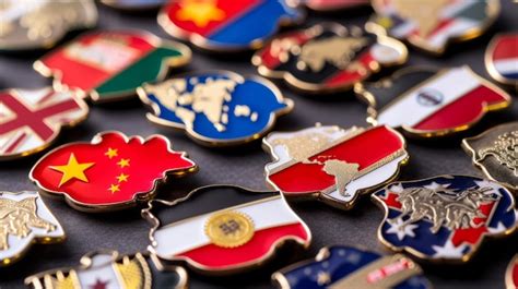 Premium Photo Enamel Pins In The Shape Of Different Country Flags