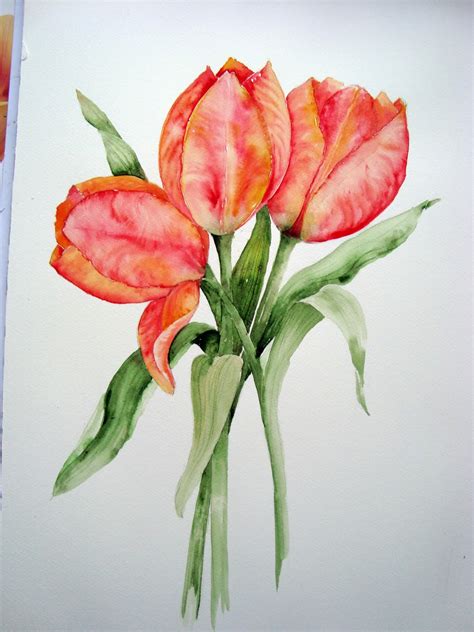 First, i'm applying clean water on the area of the tulip, just the flour mixture. Watercolour Florals: Red Tulips