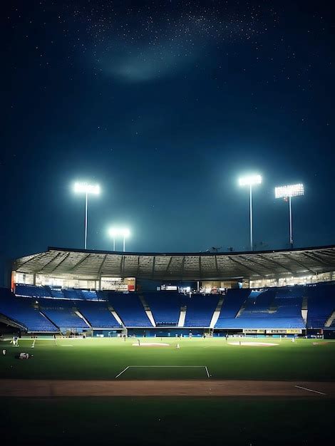 Premium Ai Image Cricket Stadium At Night Background