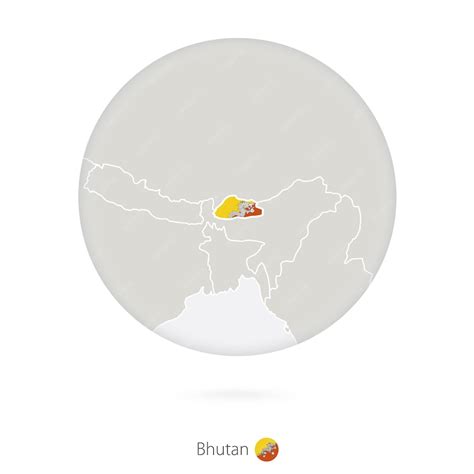 Carte Du Bhoutan Et Drapeau National Dans Un Cercle Contour De Carte Du