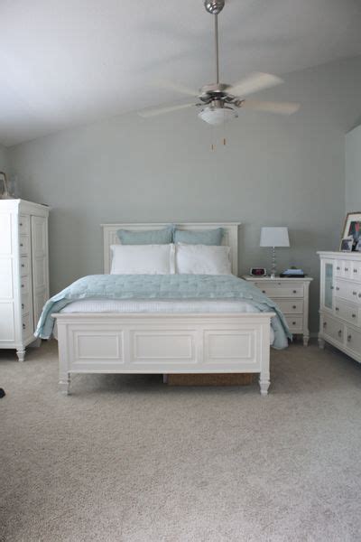 Shop designer brands · new items on sale daily Blue-grey bedroom with white painted furniture. | Painted ...