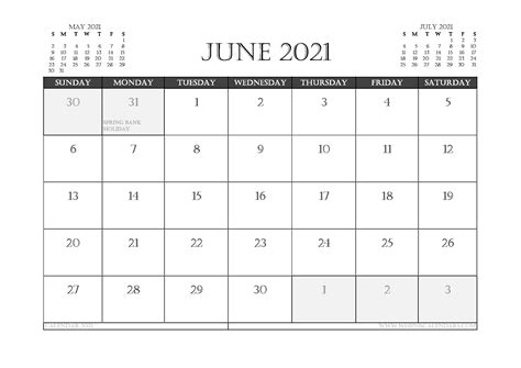 June 2021 Calendar Uk Printable
