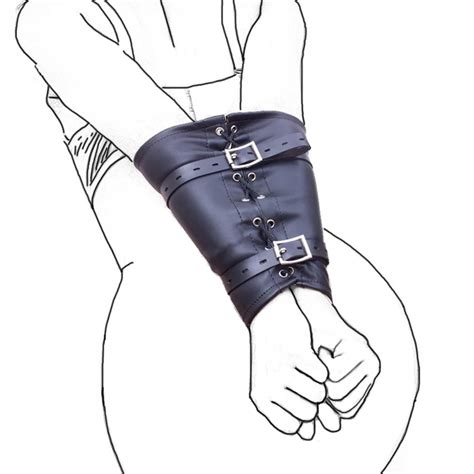 Leather Back Bondage Restraint Hand Cuffs Arm Binder Strapbdsm