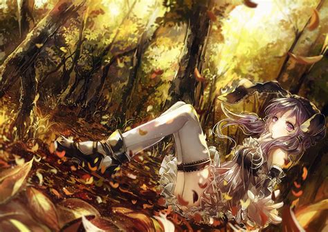 Anime Alone Girl Forest Tree Yellow Wallpaper 1500x1066 568883 Wallpaperup