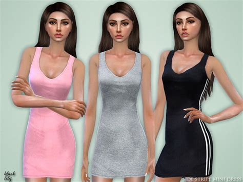 Side Stripe Mini Dress By Black Lily At Tsr Sims 4 Updates