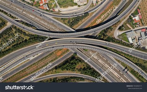 Aerial Drone Photo Multilevel Highway Junction Stock Photo 1953850171