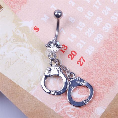 New Design Handcuffs Crystal Style Navel Belly Button Barbell Rings