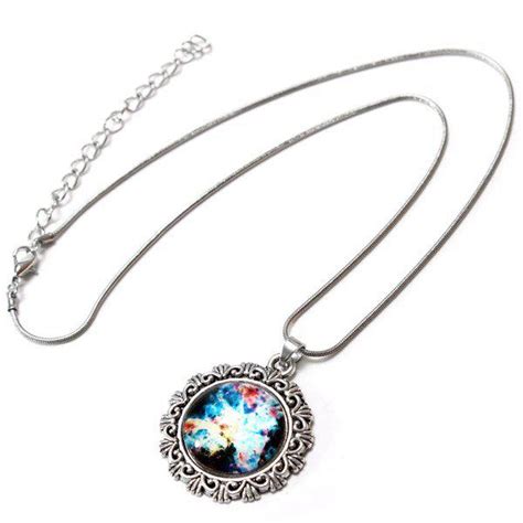 Galaxy Sky Nebula Space Glass Cabochon Silver Alloy Pendant Necklace At