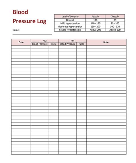 42 Free Blood Pressure Charts And Log Sheets Pdf Excel