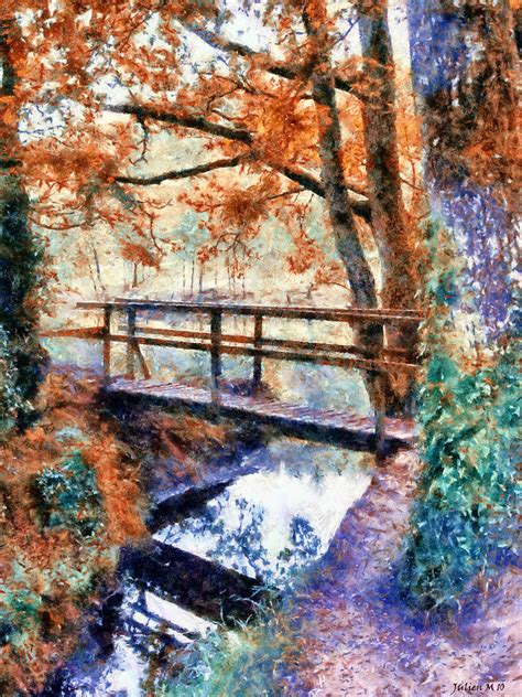 Digital Photo Paintings Bridge In Autumn Pastel