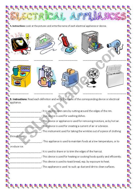 Electrical Appliances Practice Esl Worksheet By Gerardina