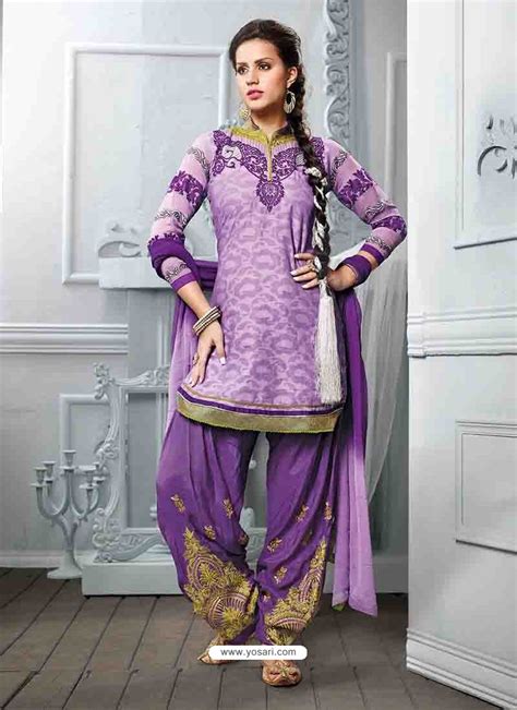 Purple Cotton Jacquard Punjabi Patiala Suit Punjabi Patiala Suit Online