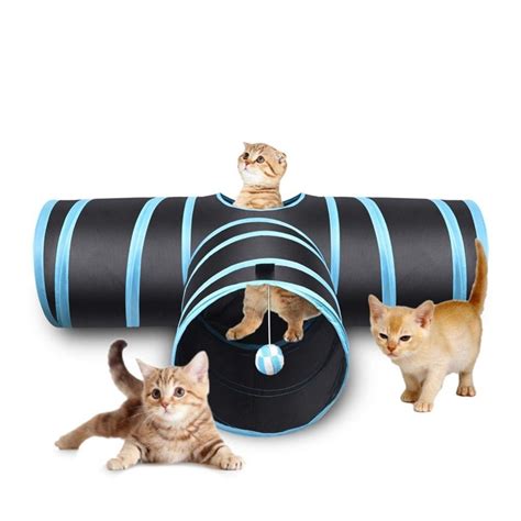 Funny Cat Tunnel 2 Holes Cat Play Tubes Balls Collapsible Crinkle