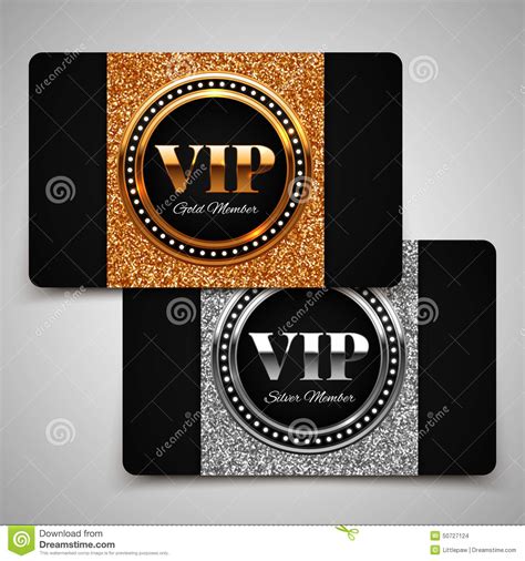 Gold And Silver Vip Premium Member Cards With Glitter