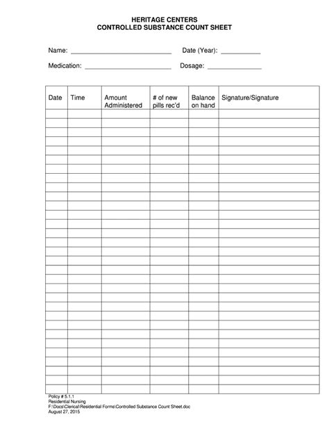 Narcotic Count Sheet Fill Online Printable Fillable Blank Pdffiller